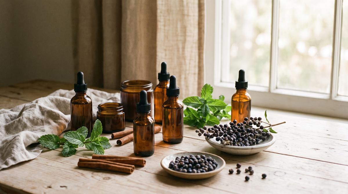 Amber tincture bottles with spearmint and cinnamon for PCOS support